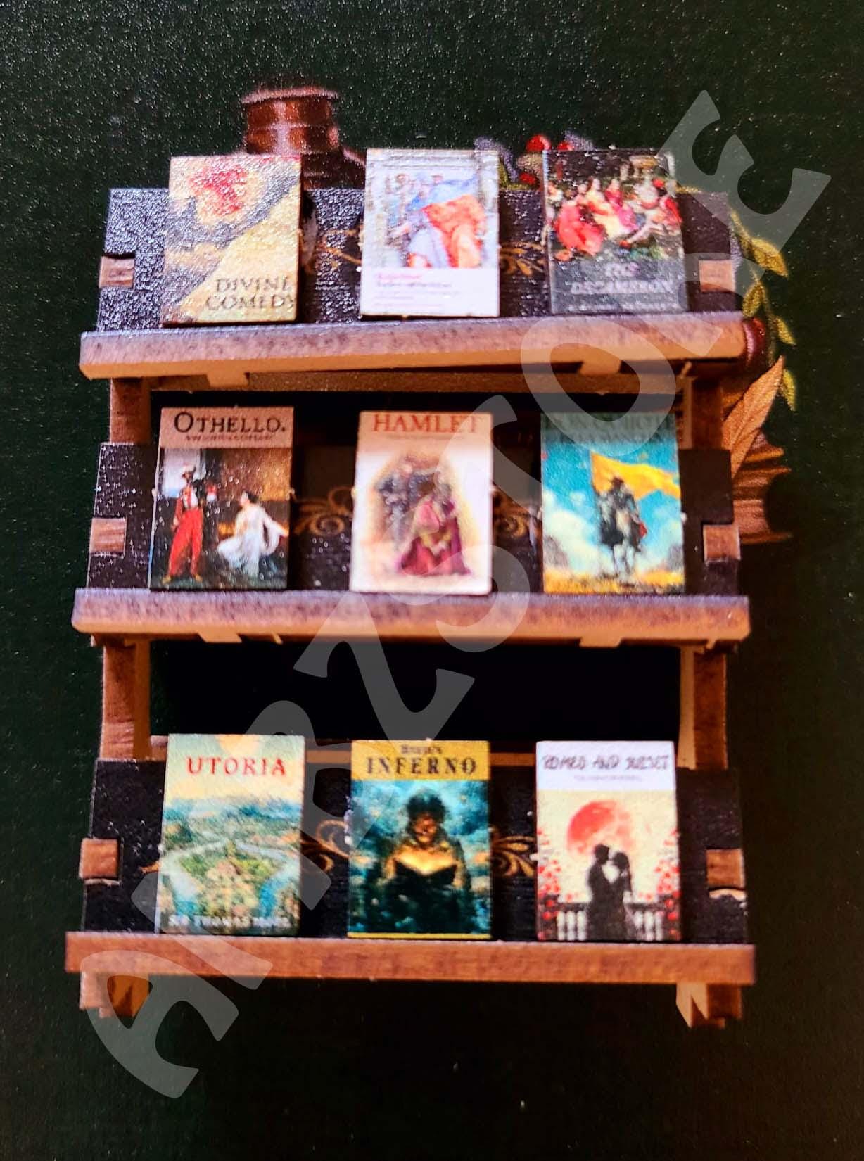 Illuminated Owl Bookstore Miniature Kit shelf view